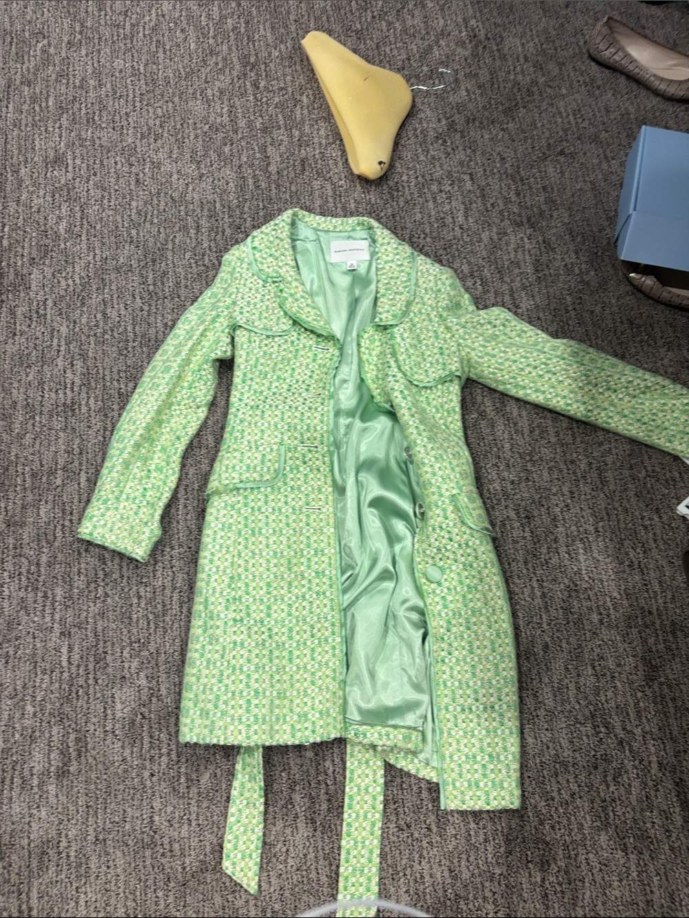 Banana republic vintage Green Tweed Long Women's Coat with Satin Lining